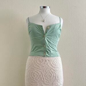handmade mint green button up tank crop top